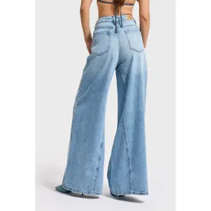 Palazzo Jeans Weit Bein Fließend Elegante Mittlere Taille Damen It's Basic image-2