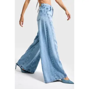 Palazzo Jeans Weit Bein Fließend Elegante Mittlere Taille Damen It's Basic image-3