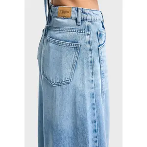 Palazzo Jeans Weit Bein Fließend Elegante Mittlere Taille Damen It's Basic image-4
