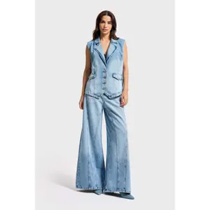Palazzo Jeans Weit Bein Fließend Elegante Mittlere Taille Damen It's Basic image-1