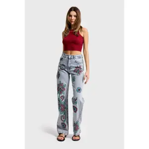 Women's Mid-Rise Loose Fit Rigid Cotton Jeans It's Basic image-1