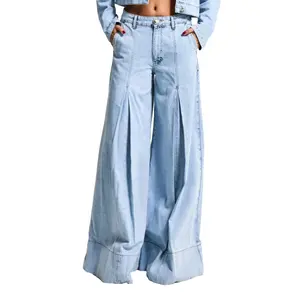 Timeless and Versatile Fluid Wide Leg Palazzo Jeans Mid-Rise Women It's Basic