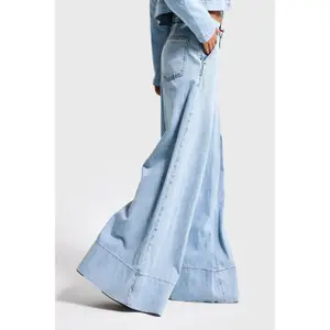 Timeless and Versatile Fluid Wide Leg Palazzo Jeans Mid-Rise Women It's Basic image-2