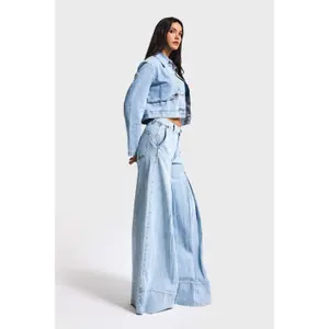 Timeless and Versatile Fluid Wide Leg Palazzo Jeans Mid-Rise Women It's Basic image-3