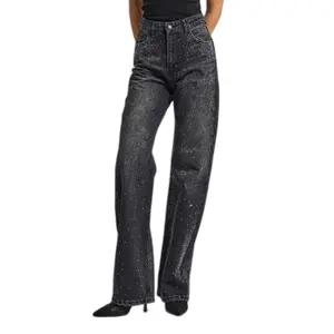 Jeans Straight vita media donna It's Basic Rhinestone image-0