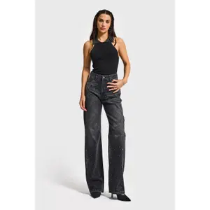 Jeans Straight vita media donna It's Basic Rhinestone image-1