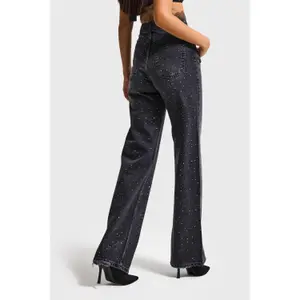 High-Waisted Cotton Straight Jeans Women It's Basic Rhinestone Rhinestone image-2
