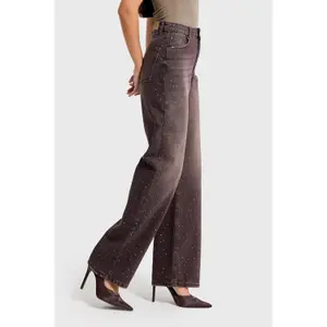 High-Waisted Cotton Straight Jeans Women It's Basic Rhinestone Rhinestone image-3