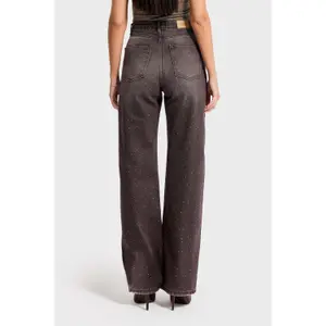 High-Waisted Cotton Straight Jeans Women It's Basic Rhinestone Rhinestone image-2