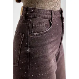 High-Waisted Cotton Straight Jeans Women It's Basic Rhinestone Rhinestone image-4