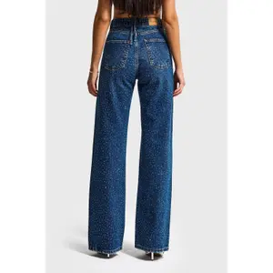 High-Waisted Cotton Straight Jeans Women It's Basic Rhinestone Rhinestone image-2