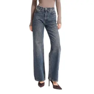 Women’s High Waist Refined Cotton Straight Jeans It's Basic Rhinestone Rhinestone image-0