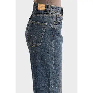 Women’s High Waist Refined Cotton Straight Jeans It's Basic Rhinestone Rhinestone image-4
