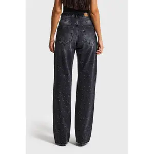 Damen Jeans mit mittelhoher Taille, lockere Passform It's Basic Rhinestone image-1