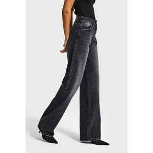 Damen Jeans mit mittelhoher Taille, lockere Passform It's Basic Rhinestone image-3