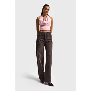 Damen Jeans mit mittelhoher Taille, lockere Passform It's Basic Rhinestone image-1