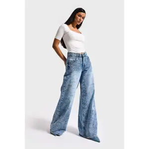 Versatile and Refined High-Waisted Wide Leg Palazzo Jeans Women's It's Basic image-1