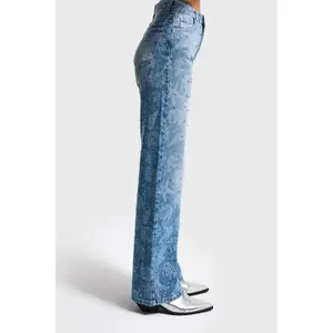 Women's Mid-Rise Straight Jeans It's Basic Rhinestone image-1