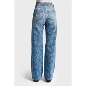 Women's Mid-Rise Straight Jeans It's Basic Rhinestone image-2