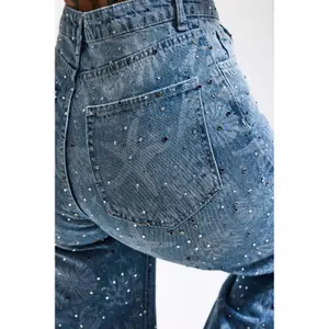 Women's Mid-Rise Straight Jeans It's Basic Rhinestone image-3