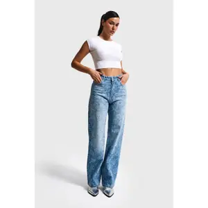 Women's Mid-Rise Straight Jeans It's Basic Rhinestone image-4