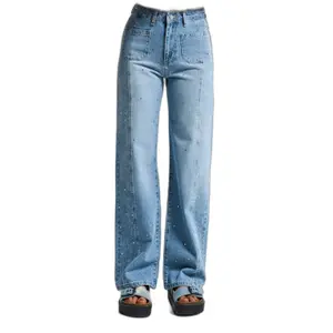 Hochtaillierte Straight Jeans Damen It's Basic Rhinestone Rhinestone image-0
