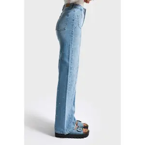 Hochtaillierte Straight Jeans Damen It's Basic Rhinestone Rhinestone image-3