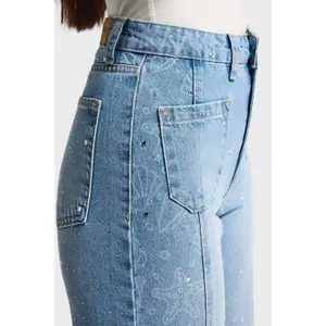 Hochtaillierte Straight Jeans Damen It's Basic Rhinestone Rhinestone image-4