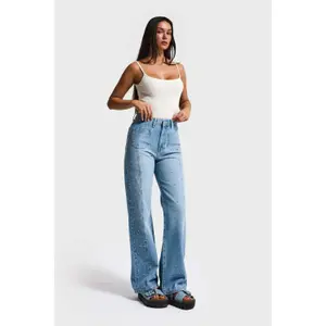 Hochtaillierte Straight Jeans Damen It's Basic Rhinestone Rhinestone image-1