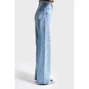 Women's Mid-Rise Loose Fit Rigid Cotton Jeans It's Basic Rhinestone image-2