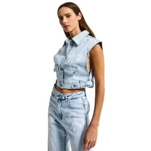 Women's denim vest It's Basic Rhinestone
