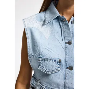 Women's denim vest It's Basic Rhinestone image-3