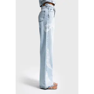 Women's Mid-Rise Straight Jeans It's Basic Rhinestone image-1