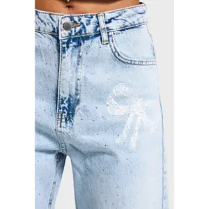 Women's Mid-Rise Straight Jeans It's Basic Rhinestone image-3