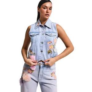 Sleeveless denim jacket for women It's Basic Floral