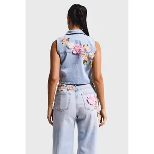 Sleeveless denim jacket for women It's Basic Floral image-2