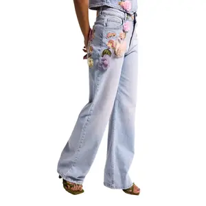 Women's High-Waisted Straight Jeans It's Basic Floral