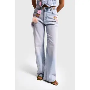 Women's High-Waisted Straight Jeans It's Basic Floral image-1
