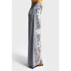 Mid-Rise Palazzo Jeans Women It's Basic Rhinestone image-1