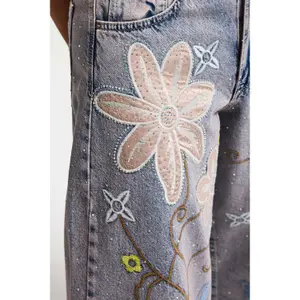 Mid-Rise Palazzo Jeans Women It's Basic Rhinestone image-2