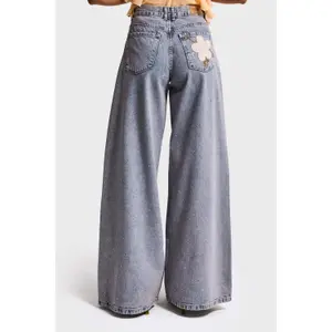 Mid-Rise Palazzo Jeans Women It's Basic Rhinestone image-3