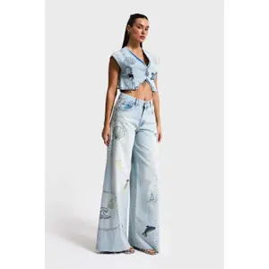 Dames Wide Leg Jeans It's Basic Rhinestone 3 image-1