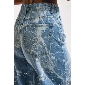 Mid-Rise Palazzo Jeans Women It's Basic Rhinestone image-3