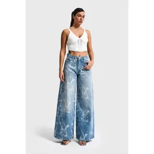 Mid-Rise Palazzo Jeans Women It's Basic Rhinestone image-4