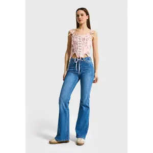 High Waisted Flattering Fitted Flare Jeans Women It's Basic image-1