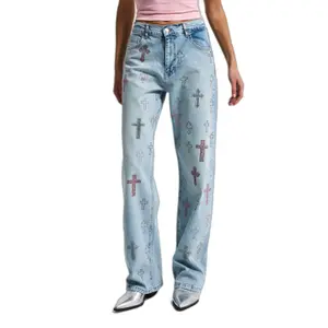 Women’s mid-rise loose jeans It's Basic Rhinestone