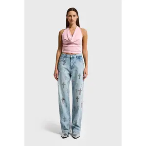 Women’s mid-rise loose jeans It's Basic Rhinestone image-4