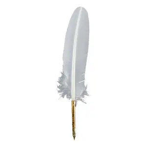 Ganzenpen met metalen schrijfpunt op broche Jacques Herbin image-0