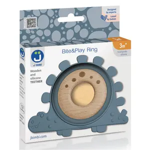 Anel de dentição de madeira e silicone para bebé JBimbi Bite&Play image-1