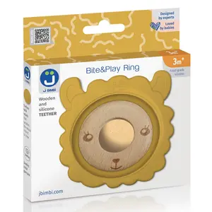 Anel de dentição de madeira e silicone para bebé JBimbi Bite&Play image-1